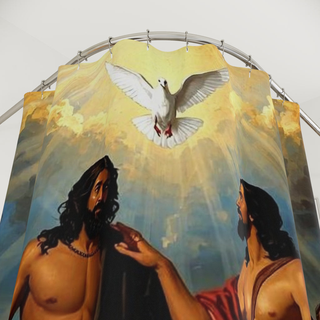 Baptism of Jesus Shower Curtain — Christian Dove & Holy Spirit Bathroom Decor