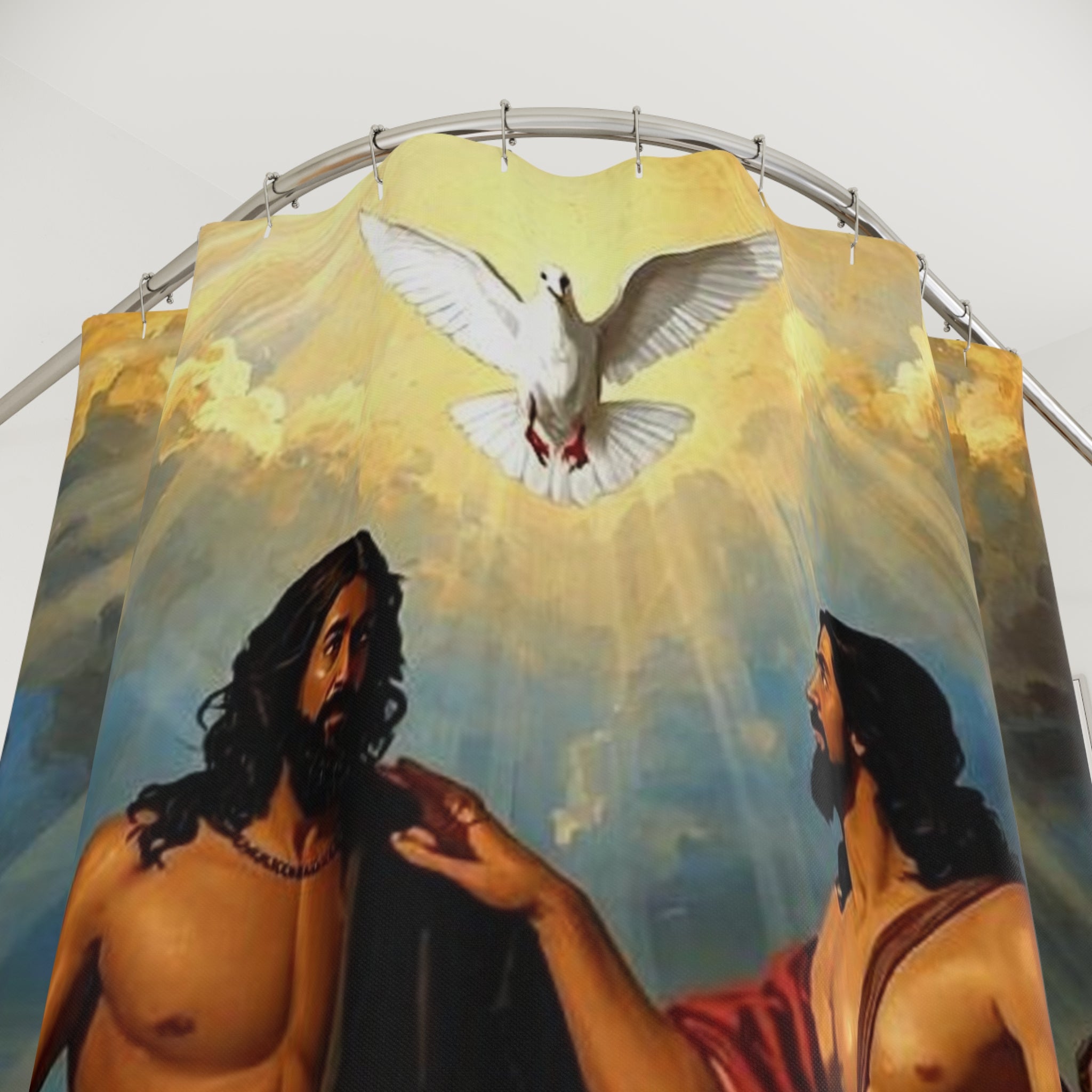 Baptism of Jesus Shower Curtain — Christian Dove & Holy Spirit Bathroom Decor