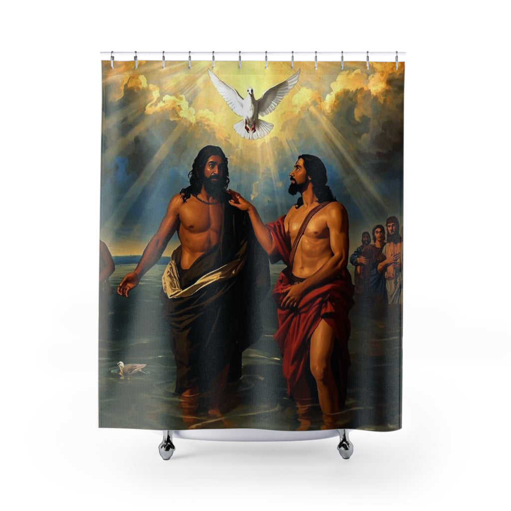 Baptism of Jesus Shower Curtain — Christian Dove & Holy Spirit Bathroom Decor