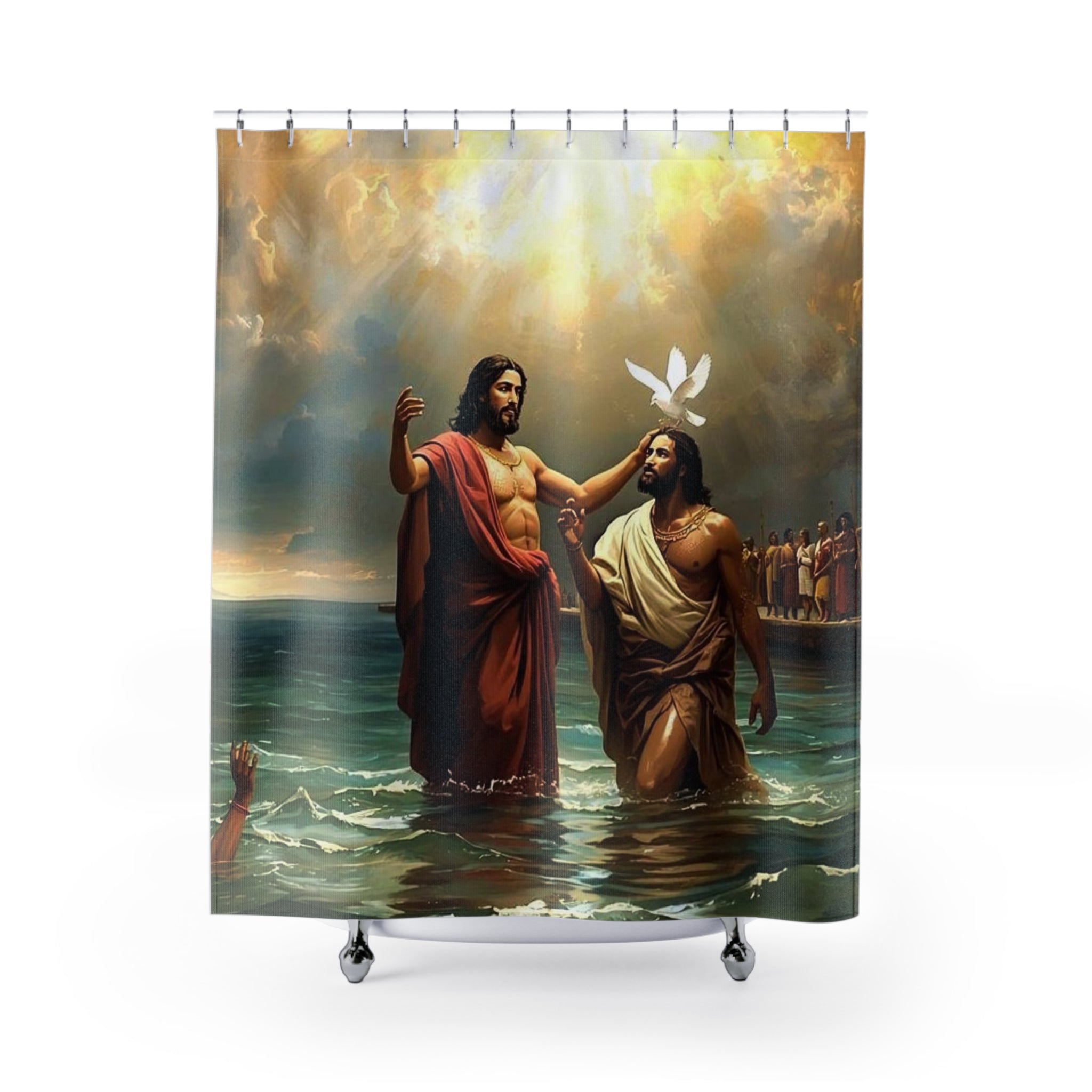 Jesus Baptism Shower Curtain — Christian Religious Bathroom Decor