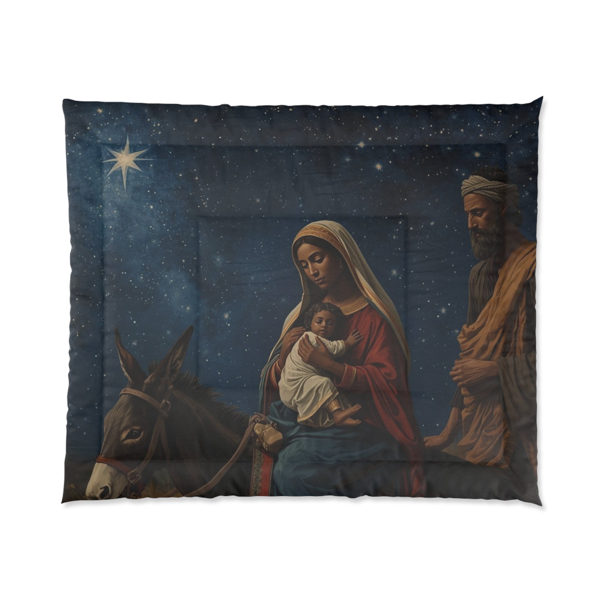 Nativity Comforter - Holy Family Christmas Bedding with Starry Night