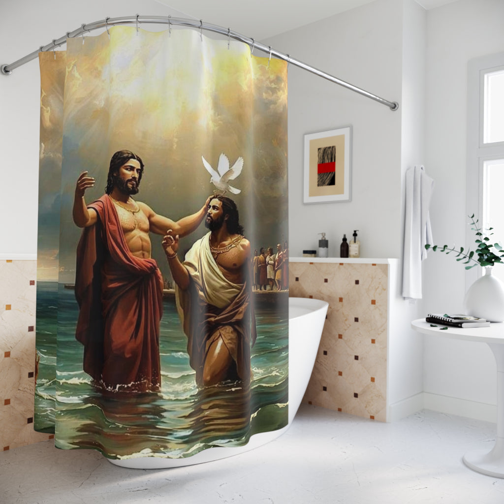 Jesus Baptism Shower Curtain — Christian Religious Bathroom Decor