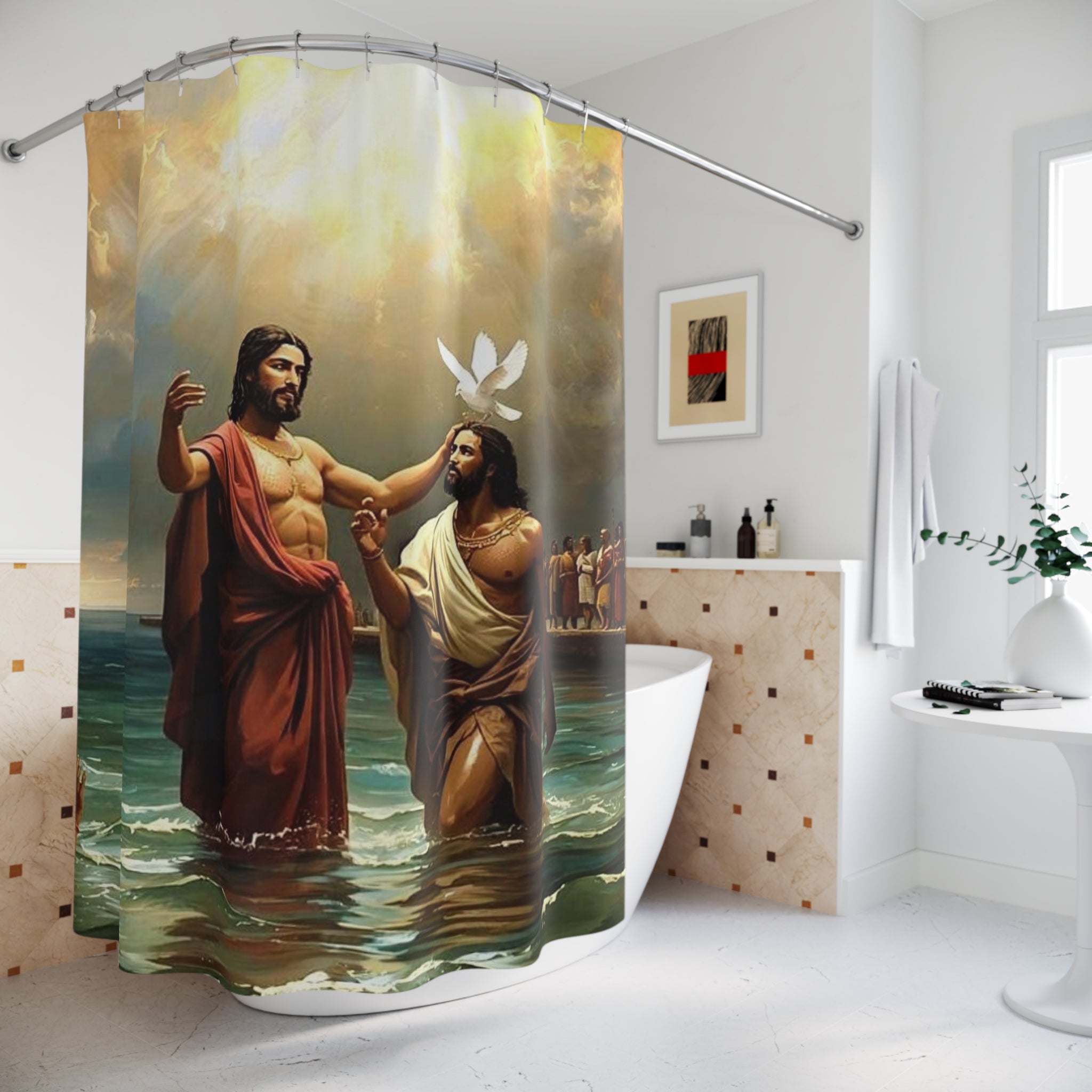 Jesus Baptism Shower Curtain — Christian Religious Bathroom Decor