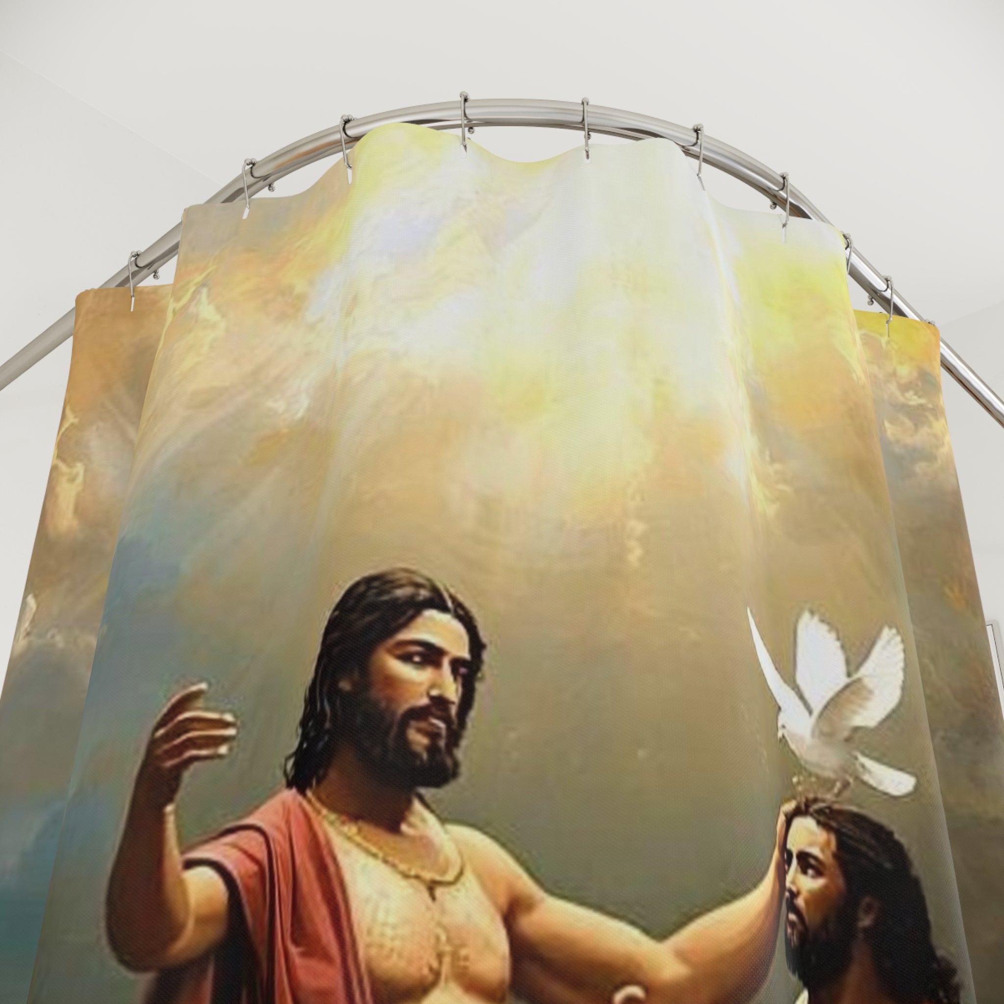 Jesus Baptism Shower Curtain — Christian Religious Bathroom Decor