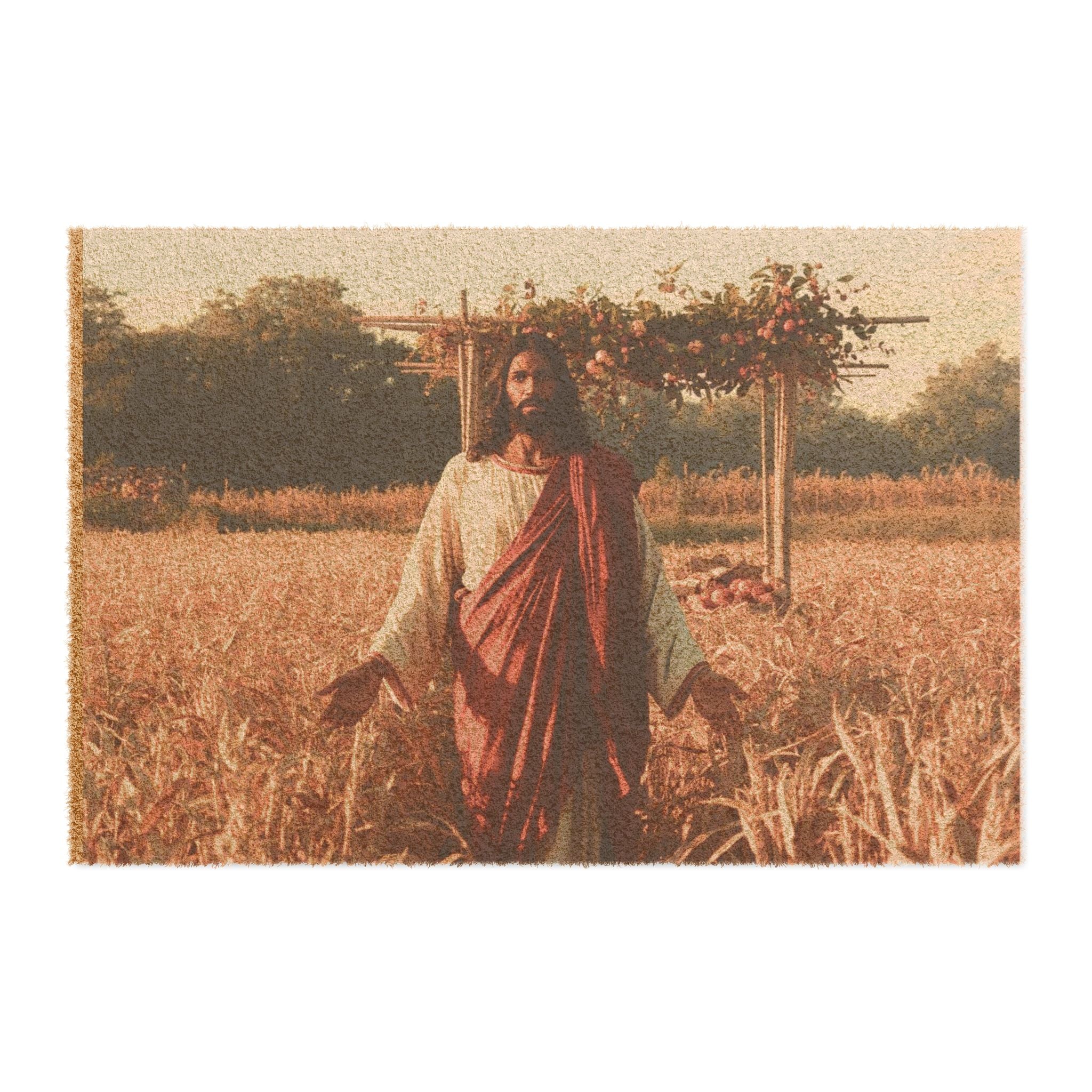 Jesus in Wheat Field Doormat — Rustic Christian Welcome Mat