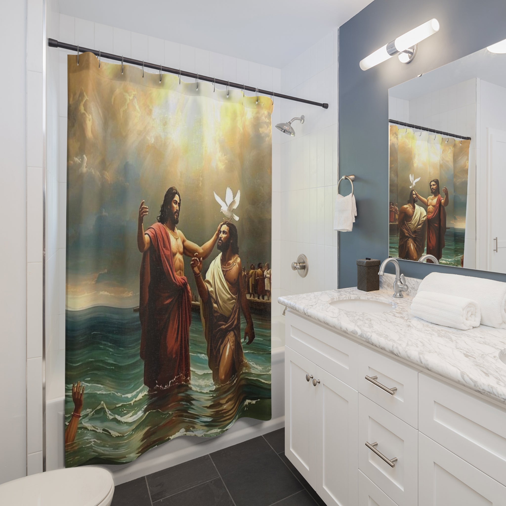 Jesus Baptism Shower Curtain — Christian Religious Bathroom Decor